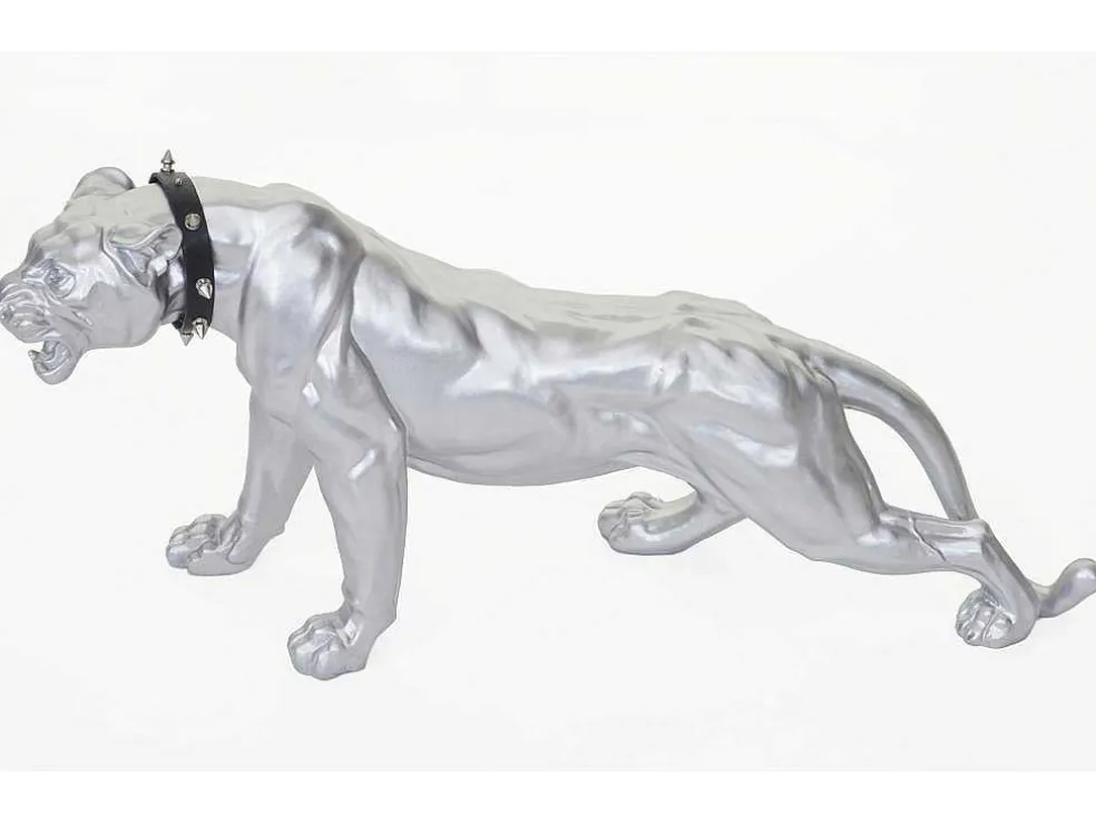 Decoratief Beeldje Panter Met Halsband, Zilver Mat Met Kraag