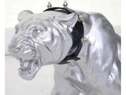 Decoratief Beeldje Panter Met Halsband, Zilver Mat Met Kraag