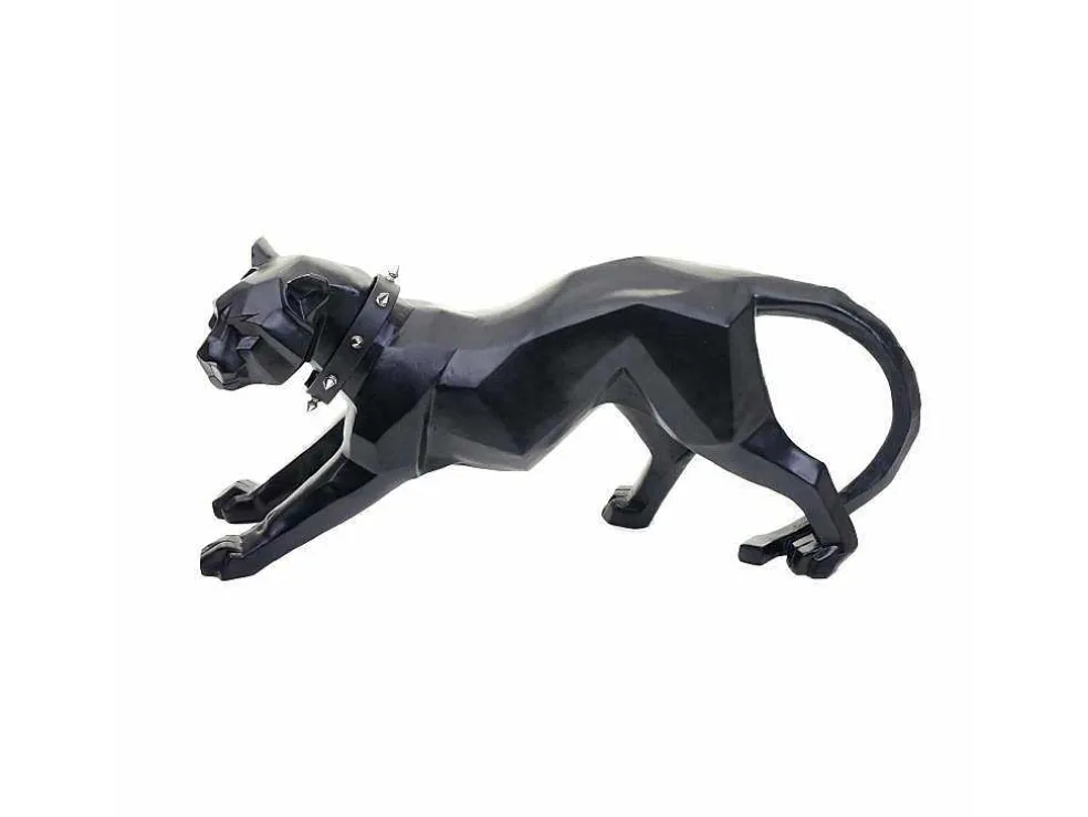 Decoratiefiguurtje Luipaard Mcw-D36 Met Kraag, Zwart Mat Met Kraag