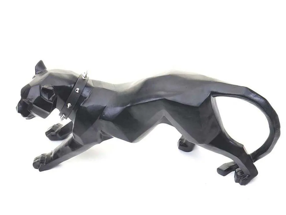 Decoratiefiguurtje Luipaard Mcw-D36 Met Kraag, Zwart Mat Met Kraag