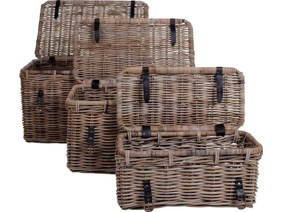 Demsy Opbergdozen 3 Stk. In Kubu Grijs Met Leren Hengsels.