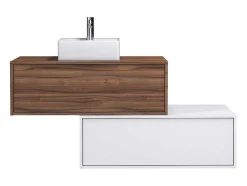 Donker Naturel En Wit Hangend Badkamermeubel Met Enkele Wastafel En Twee Lades - 94 Cm - Teana Ii