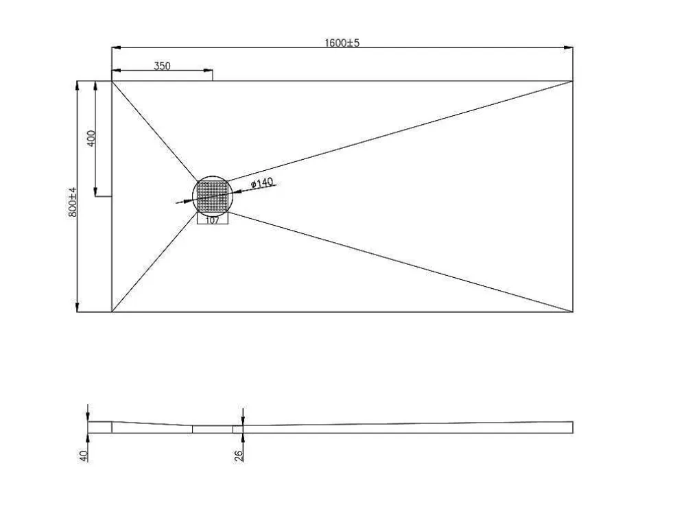 Douchebak Om Te Betegelen Delos 1600X900X40 Mm