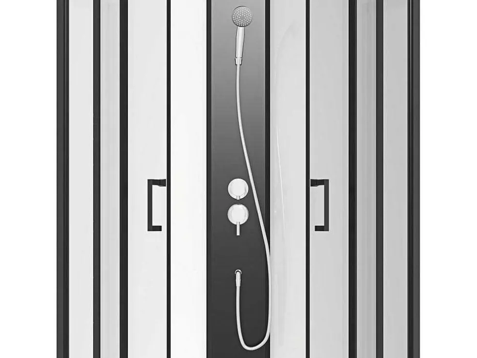 Douchecabine Kwart Cirkel - Aanpasbare Hoogte - L80 X B80 X H213/232 Cm - Zwart En Wit - Rovata