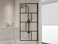 Douchescherm Met Draaisysteem Met Industriele Stijl - 70 X 140 Cm - Mat Zwart - Glas - Rivanon