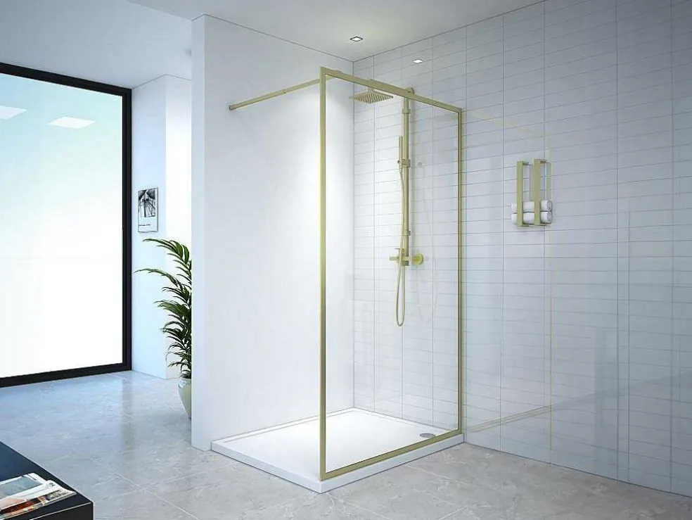 Douchewand Voor Inloopdouche 120 X 200 Cm Goudkleurig Gehard Glas Amberi