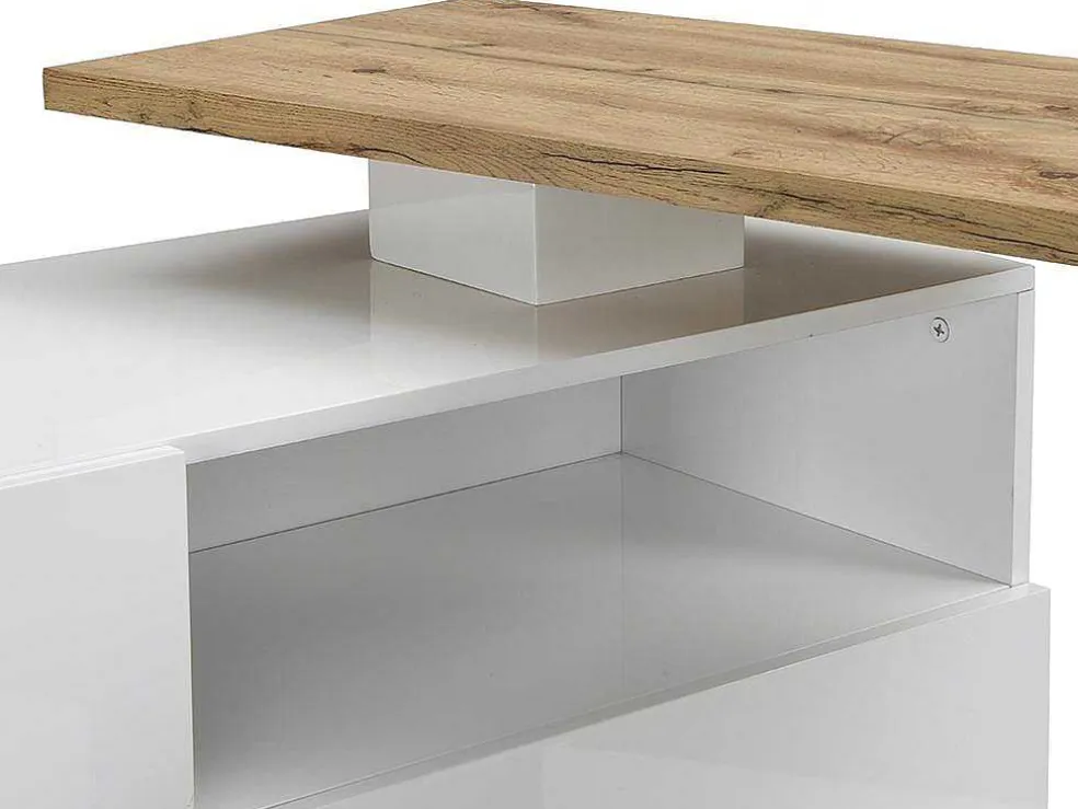Draaibaar Barmeubel Eldir- 2 Deuren, 1 Lade En 1 Nis - Mdf - Witgelakt & Eiken