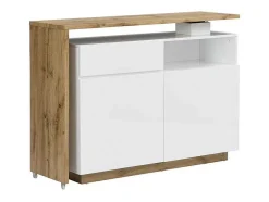 Draaibaar Barmeubel Eldir- 2 Deuren, 1 Lade En 1 Nis - Mdf - Witgelakt & Eiken
