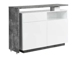 Draaibaar Barmeubel Eldir - 2 Deuren, 1 Lade En 1 Nis - Mdf - Witgelakt & Betonkleur