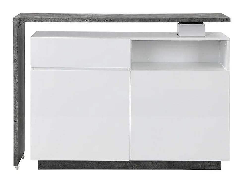 Draaibaar Barmeubel Eldir - 2 Deuren, 1 Lade En 1 Nis - Mdf - Witgelakt & Betonkleur