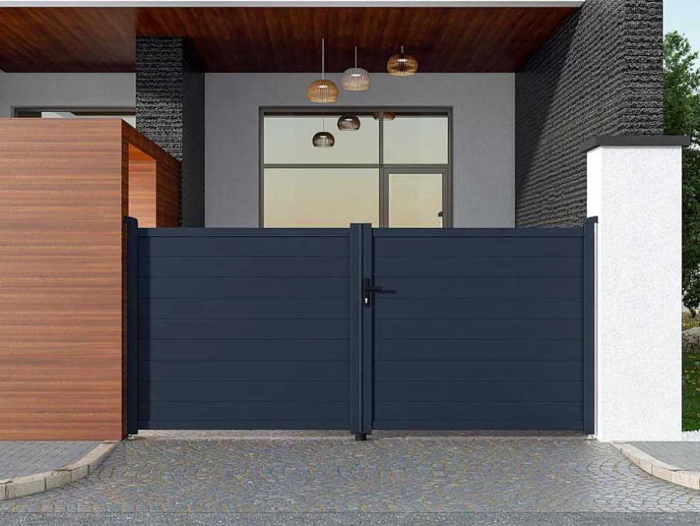 Draaipoort Van Aluminium Antraciet - L355 X 166 Cm - Nazario