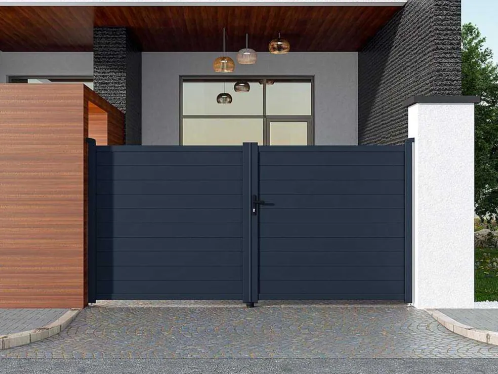 Draaipoort Van Aluminium Antraciet - L355 X 181 Cm - Nazario