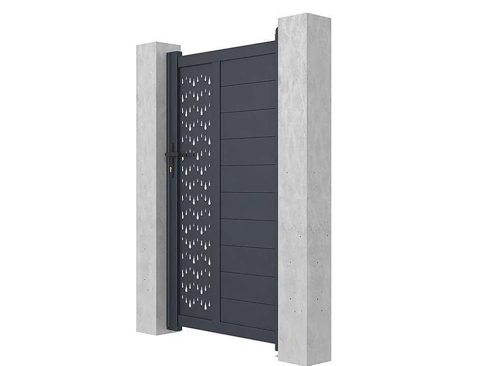 Draaipoort Van Aluminium Met Motieven - Halfopengewerkt - L. 103 X H. 181 Cm - Antraciet - Gregor