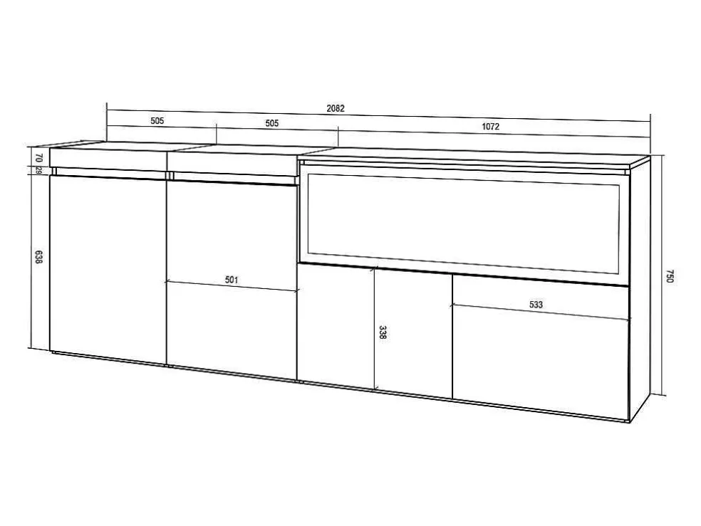 Dressoir, Opbergkast, 210, 4 Deuren, Elektrische Haard Xxl, Cement