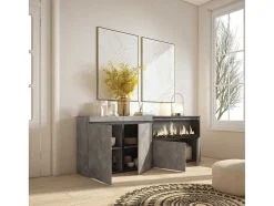 Dressoir, Opbergkast, 210, 4 Deuren, Elektrische Haard Xxl, Cement