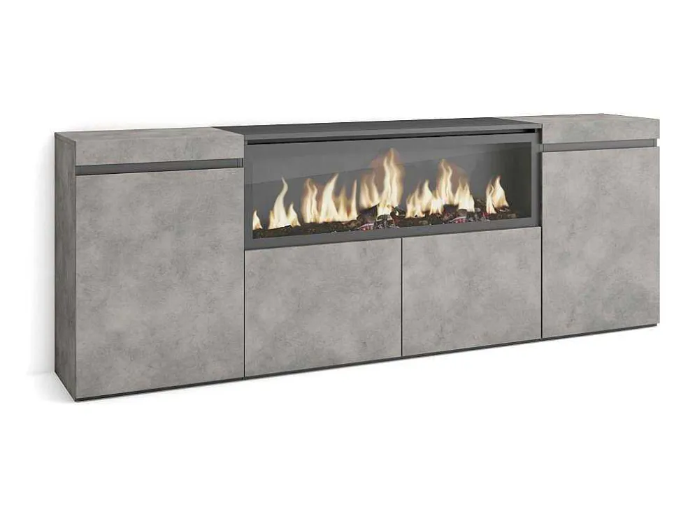 Dressoir, Opbergkast, 210, 4 Deuren, Elektrische Haard Xxl, Cement