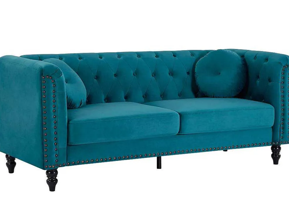 Drie- En Tweezitsbank Van Blauwgroen Velours Turner