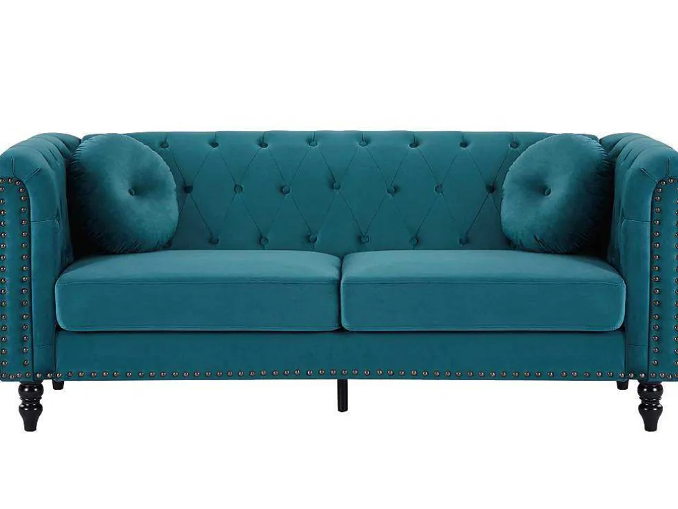 Drie- En Tweezitsbank Van Blauwgroen Velours Turner