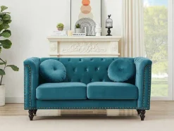 Drie- En Tweezitsbank Van Blauwgroen Velours Turner