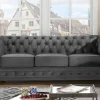 Drie- En Tweezitsbank Van Antracietkleurig Velours Chesterfield