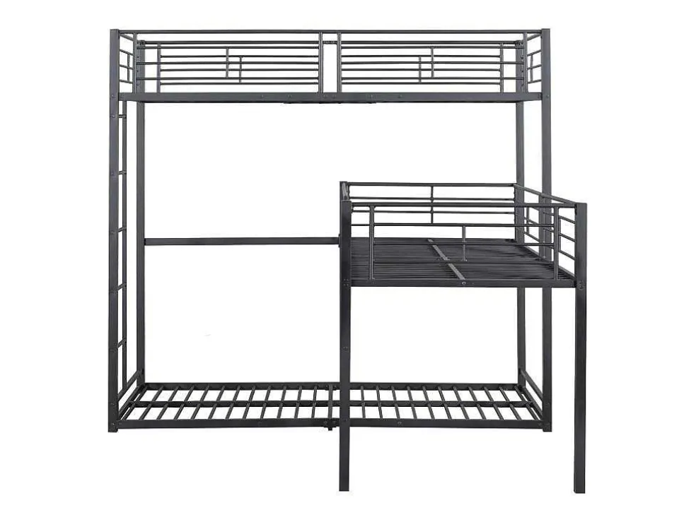 Driedubbele Stapelbedden 90 X 200 Cm - Hoge Reling En Ladder - Metaal - Zwart