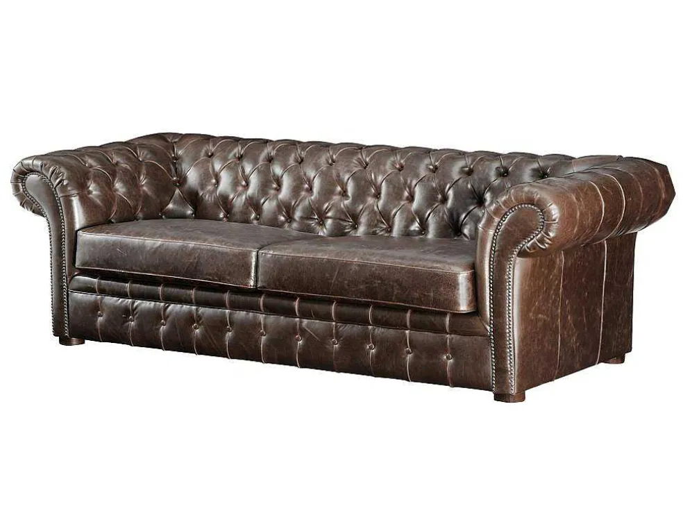 Driezits- En Tweezitsbank Chesterfield Clotaire Van 100% Leer Met Lived-In Aspect