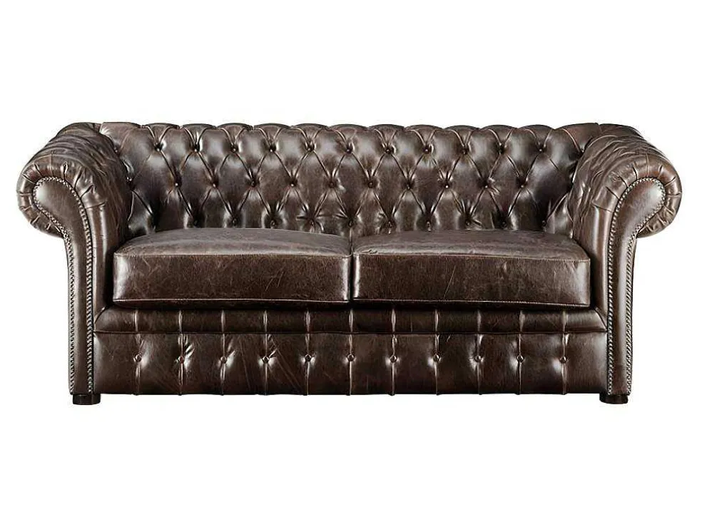 Driezits- En Tweezitsbank Chesterfield Clotaire Van 100% Leer Met Lived-In Aspect