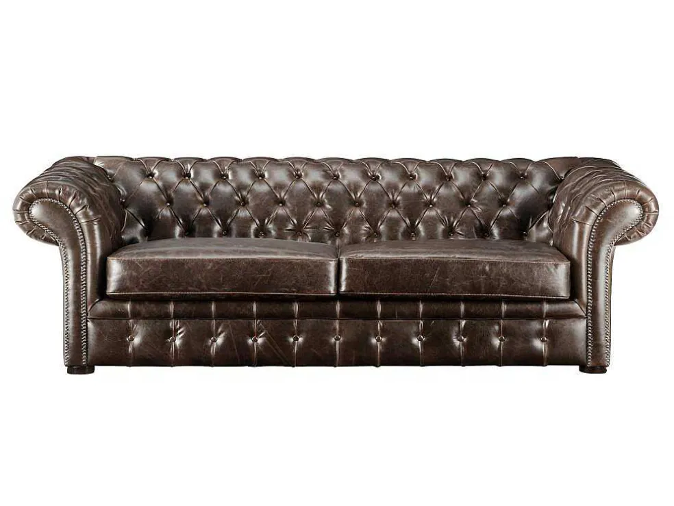 Driezits- En Tweezitsbank Chesterfield Clotaire Van 100% Leer Met Lived-In Aspect