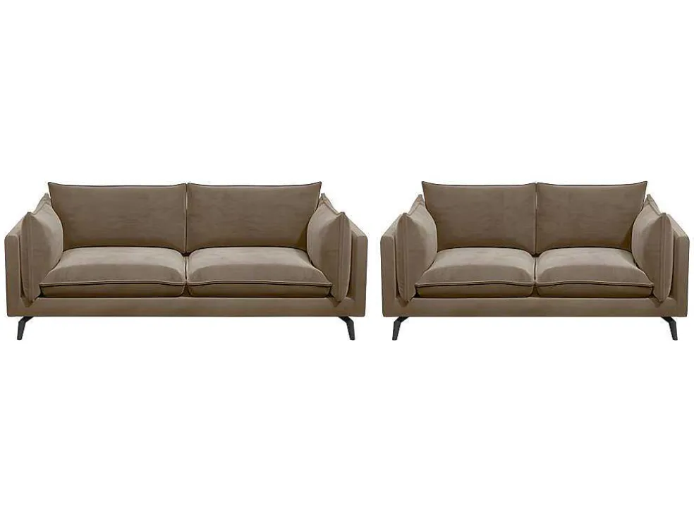 Driezits- En Tweezitsbank Van Fluweel Kestrel - Beige