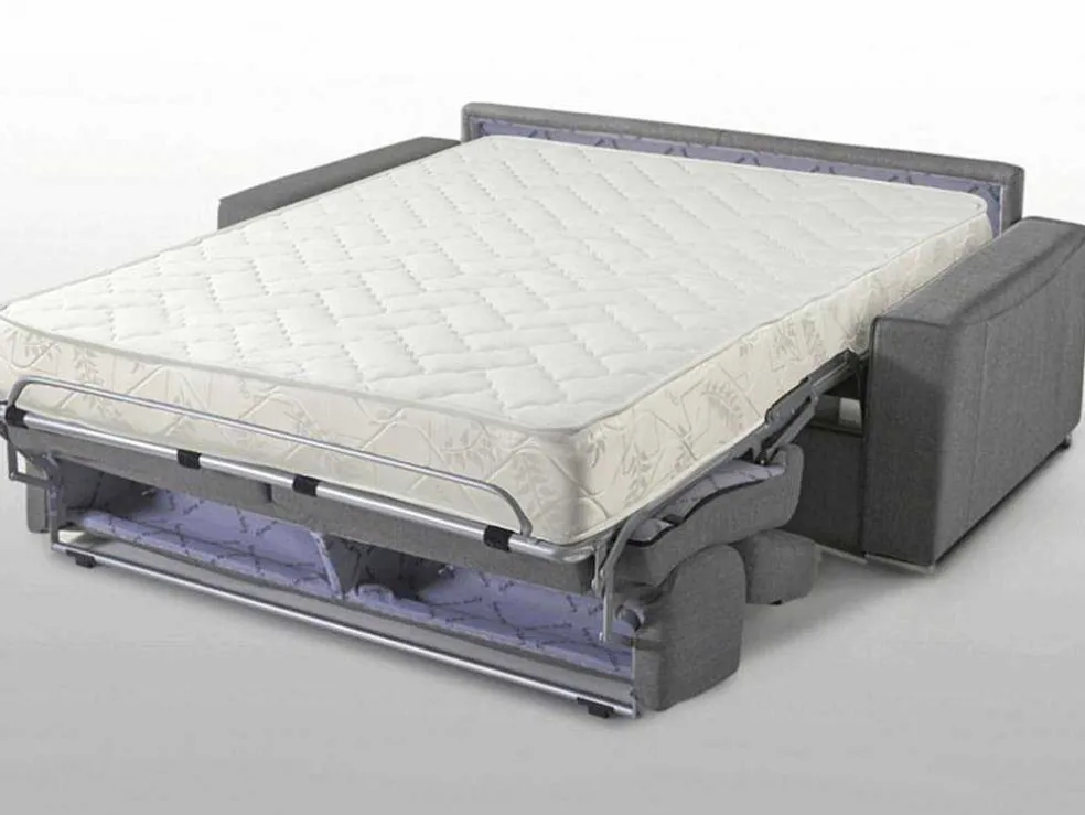 Driezits Express Slaapbank Van Stof Vizir - Blauw - Slaapafmeting Met Brede Latten 140 Cm - Matras 18 Cm