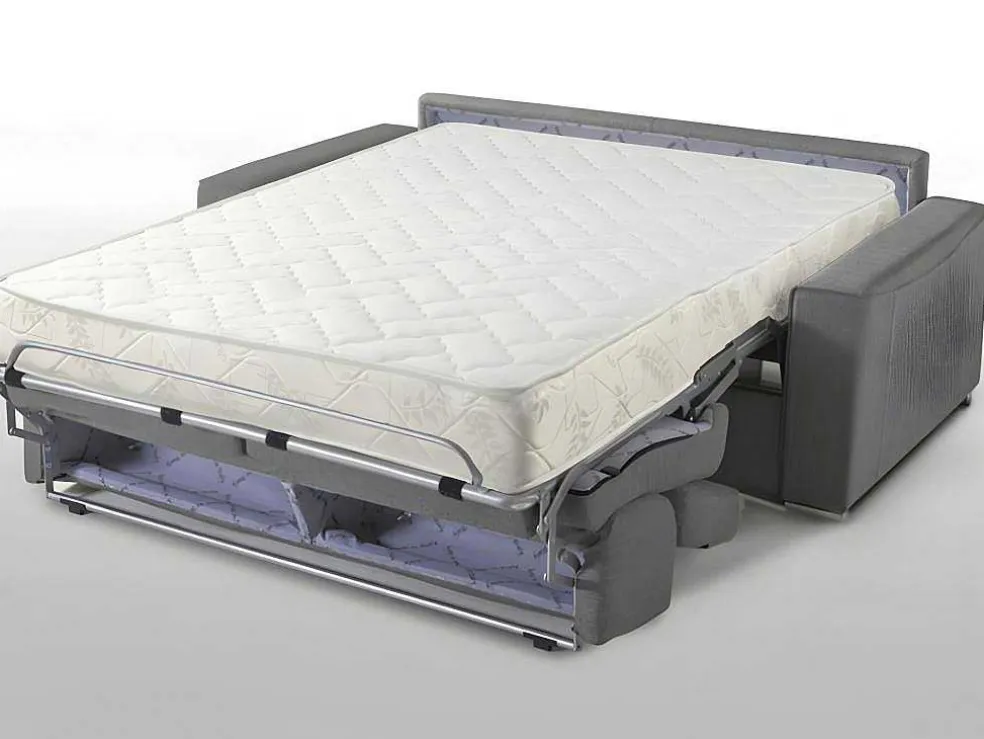 Driezits Express Slaapbank Van Stof Vizir - Grijs - Slaapafmeting Met Brede Latten 140 Cm - Matras 18 Cm