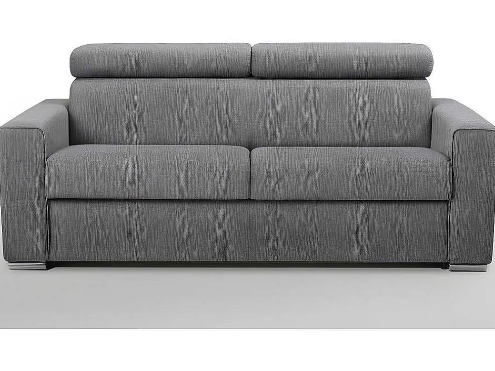 Driezits Express Slaapbank Van Stof Vizir - Grijs - Slaapafmeting Met Brede Latten 140 Cm - Matras 18 Cm