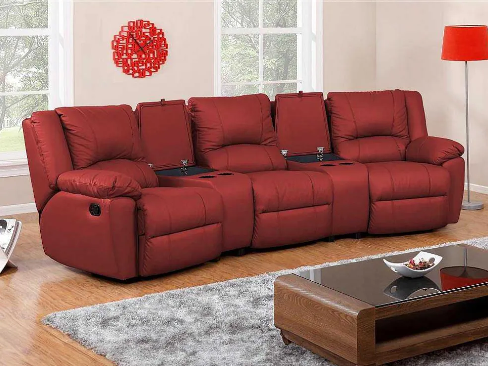 Driezits Relaxbank En Relaxfauteuil Van Leer Aroma - Rood