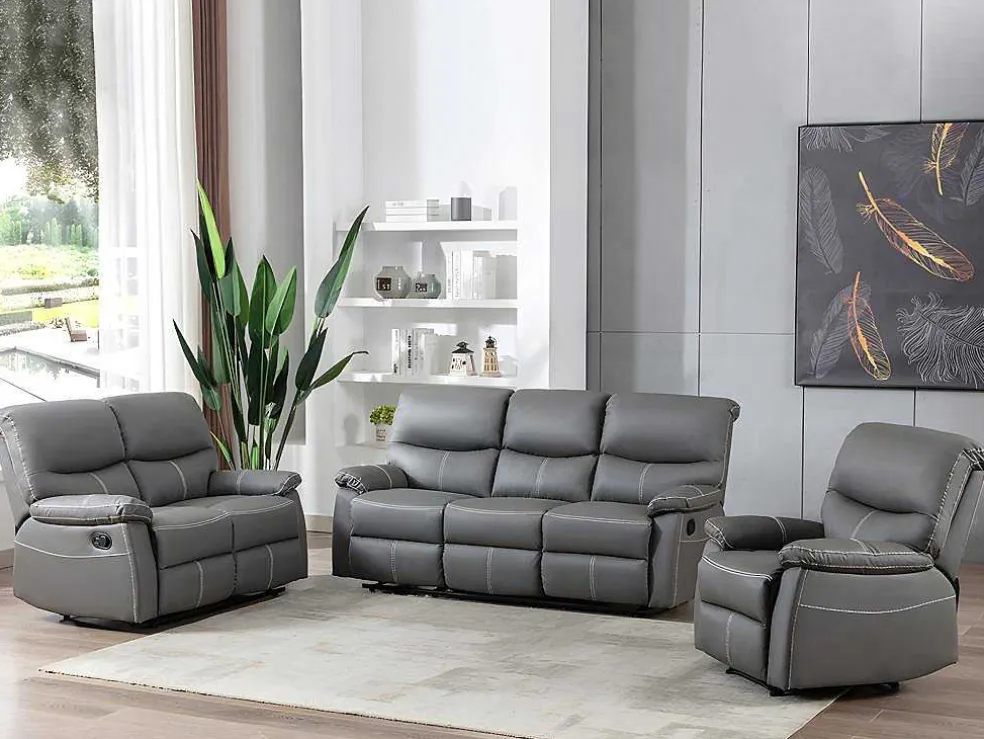 Driezits Relaxbank In Grijs Kunstleer Canby
