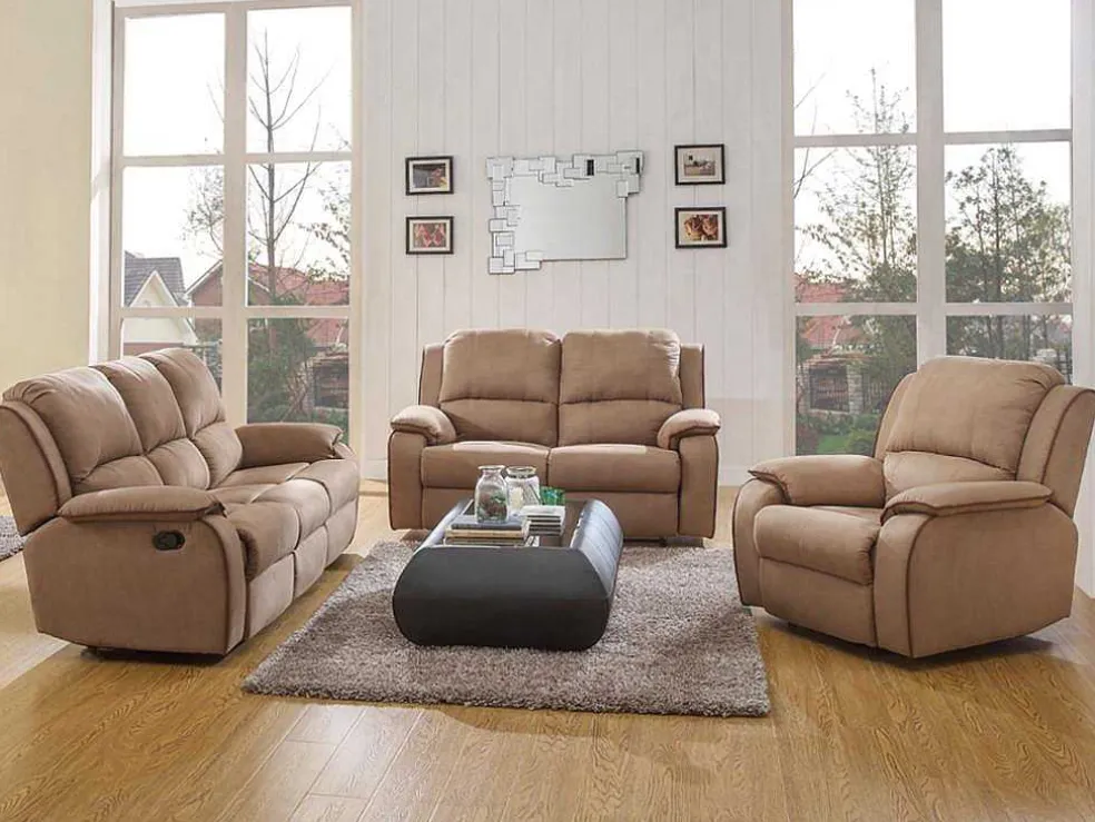 Driezits, Tweezits Relaxbank En Relaxfauteuil Van Microvezel Hernani - Grijs