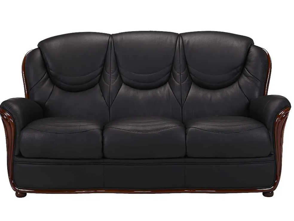 Driezitsbank 100% Buffelleer Adelaide - Zwart