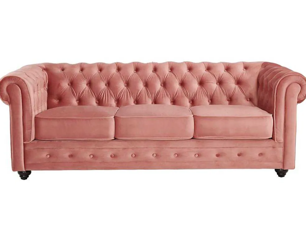 Driezitsbank Chesterfield - Fluweel - Pastel Roze