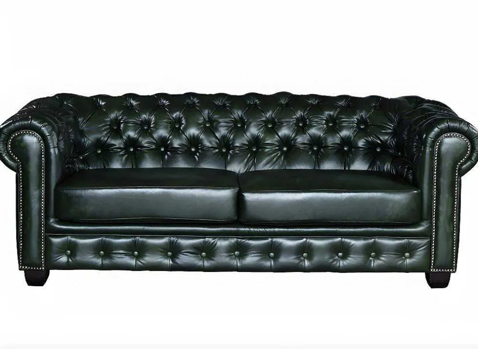 Driezitsbank Chesterfield Brenton 100% Buffelleer - Empire Groen