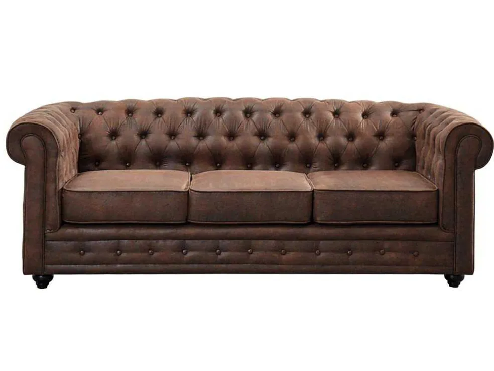 Driezitsbank Chesterfield Van Microvezel Met Vintage Look