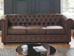 Driezitsbank Chesterfield Van Microvezel Met Vintage Look