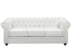 Driezitsbank Chesterfield Van Kunstleer - Wit