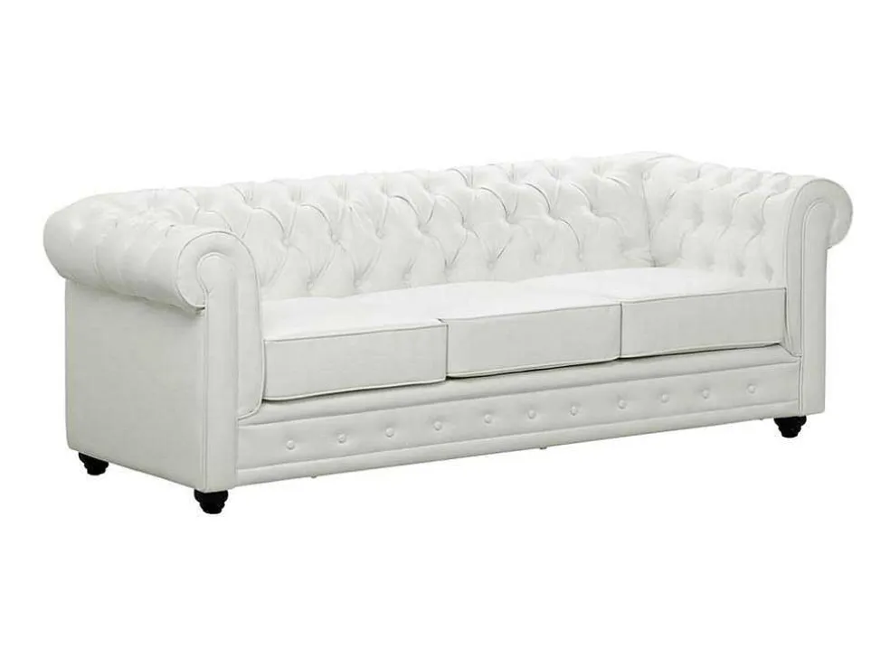 Driezitsbank Chesterfield Van Kunstleer - Wit