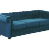Driezitsbank Chesterfield Fluweel - Eend Blauw