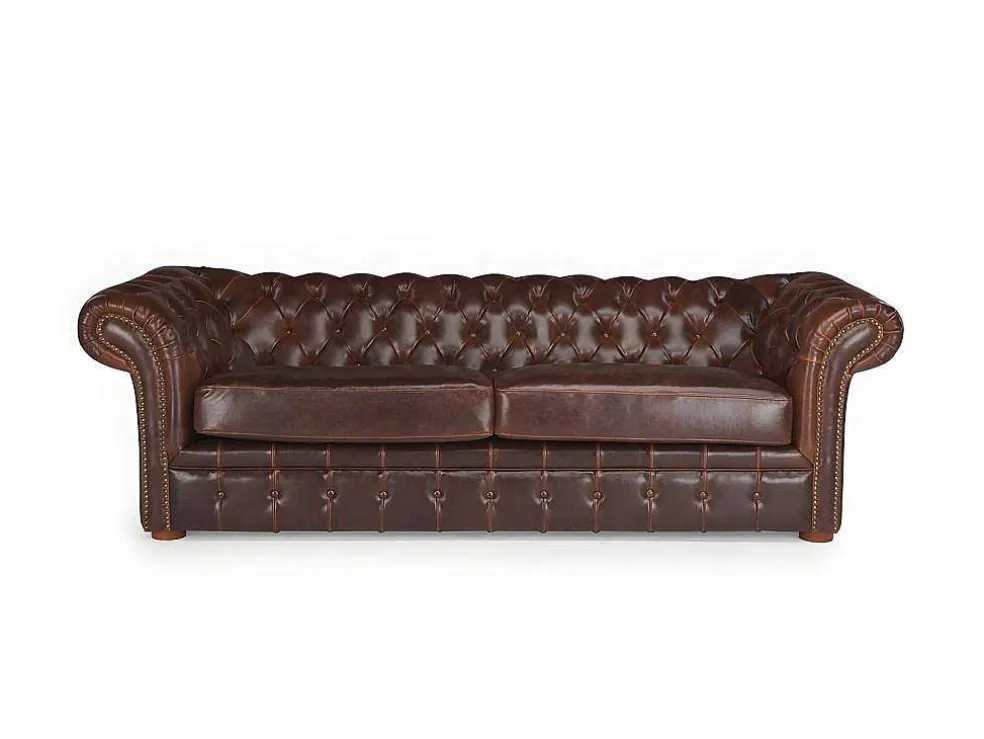 Driezitsbank Chesterfield Clotaire Van 100% Leer Met Lived-In Aspect