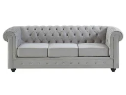 Driezitsbank Chesterfield - Fluweel - Licht Grijs
