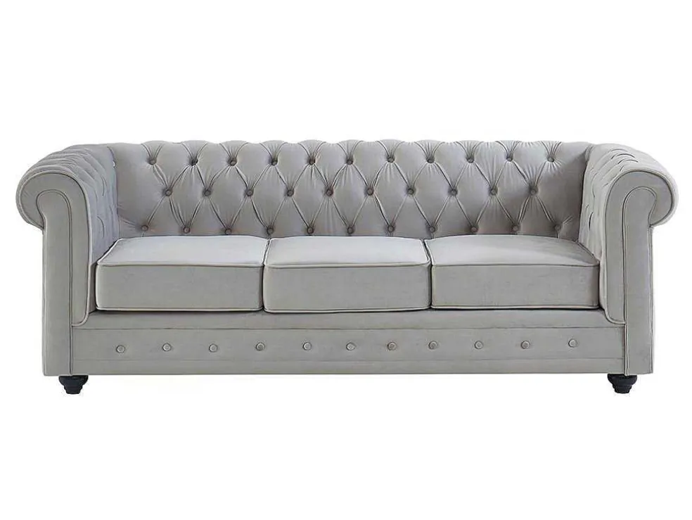 Driezitsbank Chesterfield - Fluweel - Licht Grijs