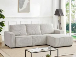 Driezitsbank En Elektrische Relaxfauteuil In Beige Ribfluweel Amelio