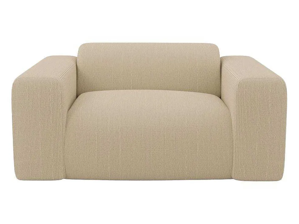 Driezitsbank En Fauteuil Van Beige Stof Met Textuur Pogni Van Maison Cephy