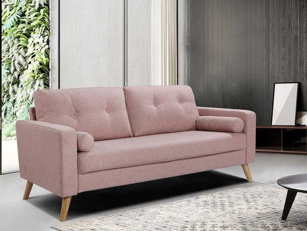 Driezitsbank Van Stof Met Woleffect Tatum - Roze