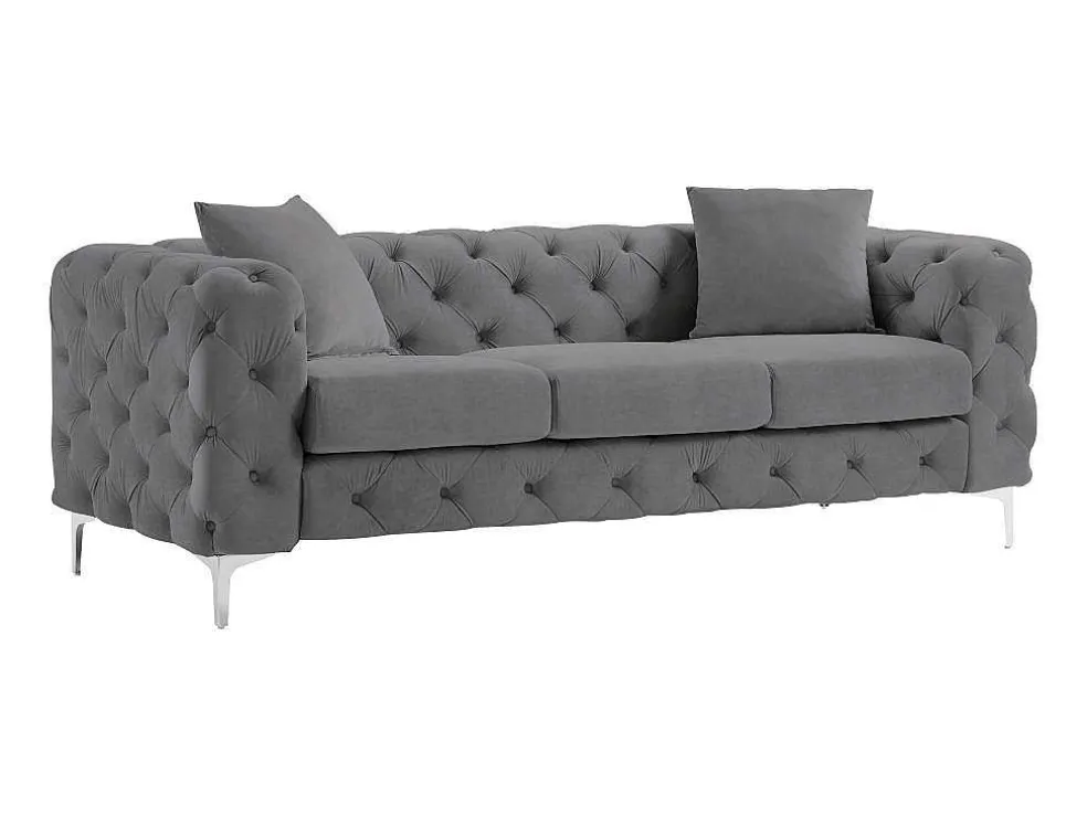 Driezits-Chesterfield-Bank Van Antracietgrijs Velours Edwina